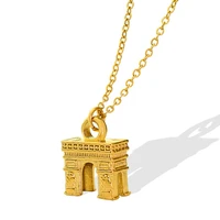 carlidana luxury design 3d paris triumphal arch pendant necklace for women gold color stainless steel jewelry arc de triomphe