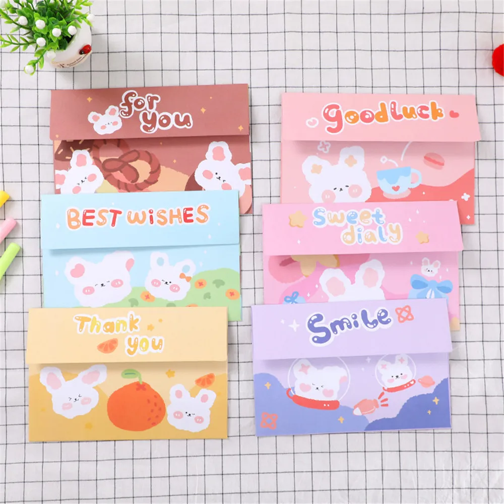 

5 pcs Pink Anime Bunny Envelope and Letter Paper Kawaii Postcard Wedding Invitation Greeting Card Gift Learning Stationery