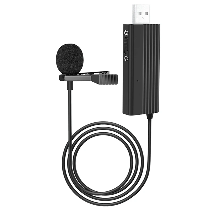 

USB Clip-On Wired Lapel Mic Recording Microphone Lavalier Silent Condenser Microphone (Black)