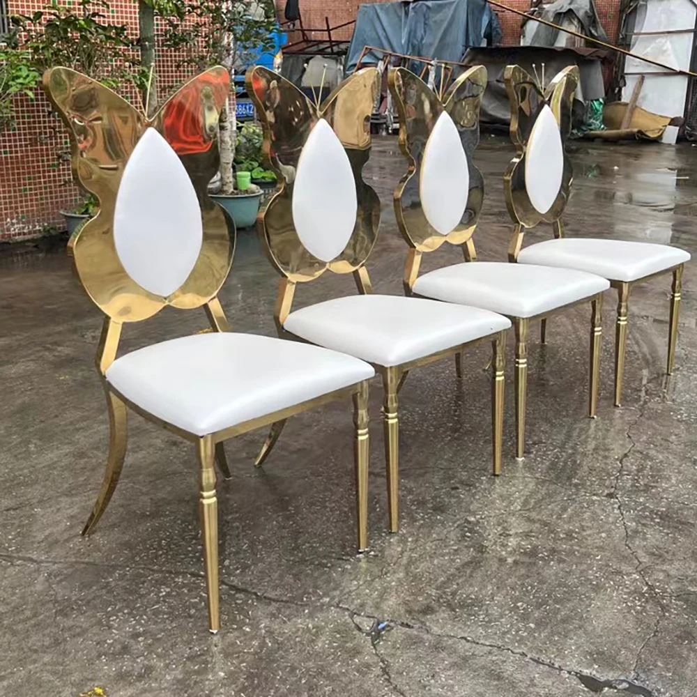 Оптовая продажа обеденный стул из белой кожи и нержавеющей стали с высокой