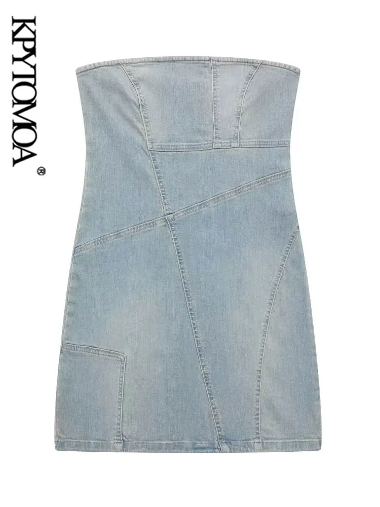 

Женское джинсовое мини-платье без бретелек, с открытыми плечами и прямым вырезом