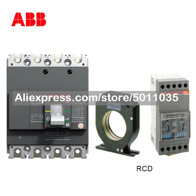 

10135745 ABB Formula+RCD series molded case leakage circuit breaker; A1B125 TMF100/1000 FF 4P+RCD