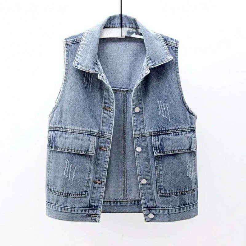 

Casual and Loose-fit Camisole with Open-front, Denim Vest for Women, Short Length, 2023 Spring Summer New Collection