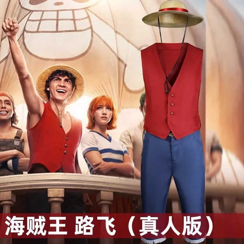 

Luffy Cosplay Costume Monkey D. Luffy Hat One Piece Full Set Movie Same Suit Halloween Party Performance Fashionable Outfit