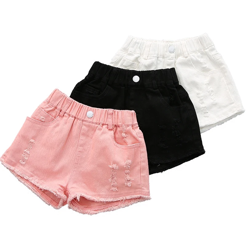 

Girls Denim Shorts Kids Pants Summer Fashion Hole Jeans Children Cotton Black White Hot Pants Kids Baby Girls Pants Casual