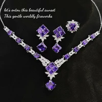 foydjew luxury design purple crystal necklaces drop earrings rings elegant bridal engagement wedding jewelry sets for women