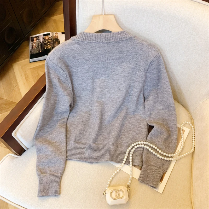 Элегантный осенне-зимний вязаный кардиган с блестками и круглым вырезом Женский