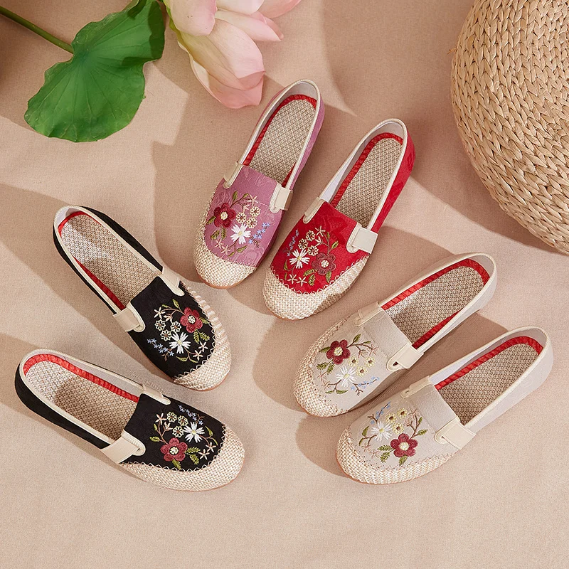 

Shoes Woman 2022 Espadrilles Platform Casual Female Sneakers Round Toe Autumn New Summer Fall Embroider Lace-Up Leisure Fabric B