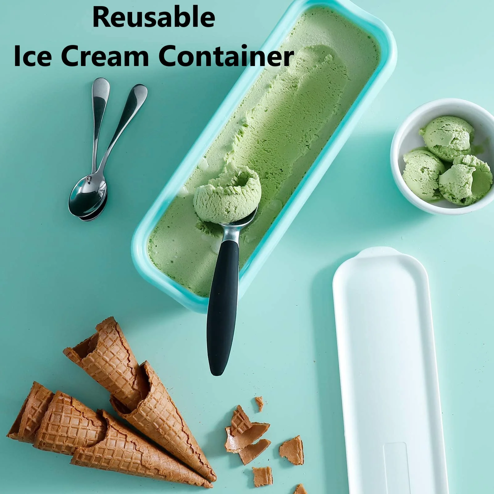 

Reusable Ice Cream Container 2PCS Ice Cream Box Double Layer with Lid Rectangular Ice Cream Storage Tubs Kitchen Tools Gadgets
