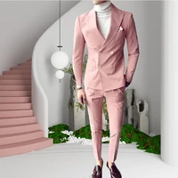 2022 latest pink double breasted men suits costume homme wedding prom terno masculino slim fit groom blazer 2 pcs jacketpant