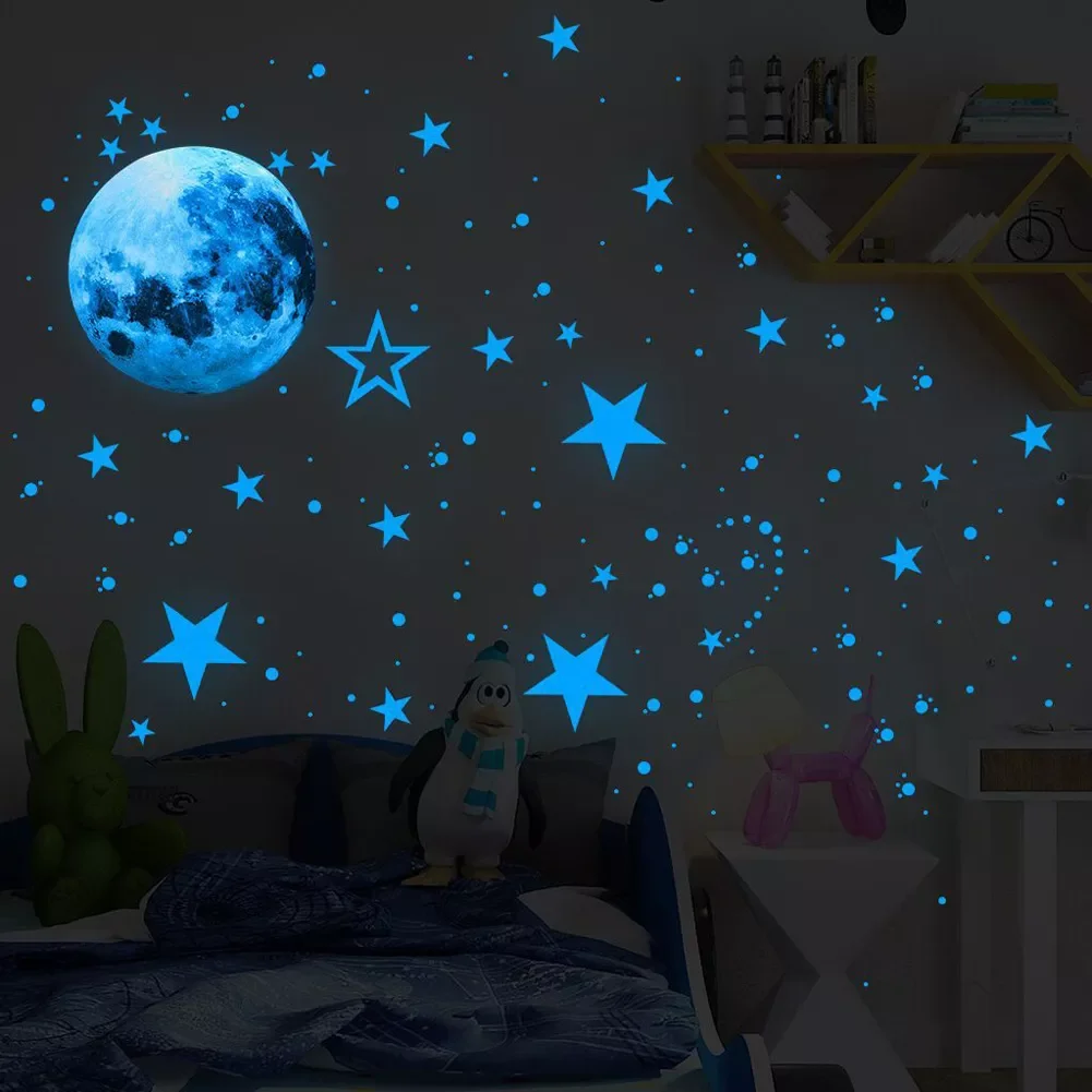 

435 pcs/set Luminous Moon Stars dots Wall Sticker kids room bedroom living room home decoration decals Glow in the dark Stickers