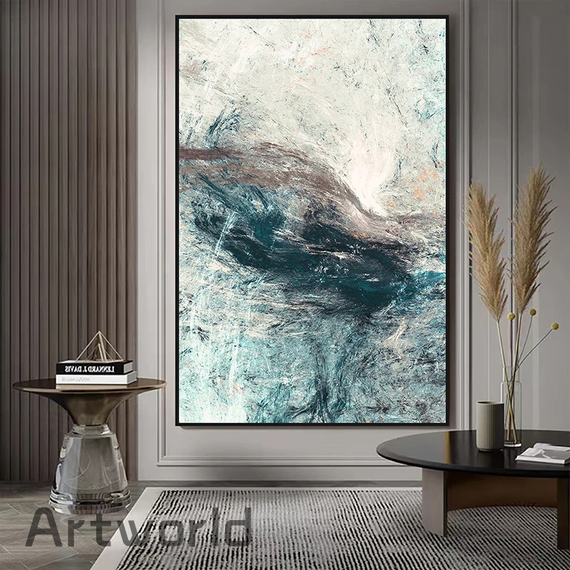 Абстрактные чернила ветра синяя настенная живопись на холсте современные