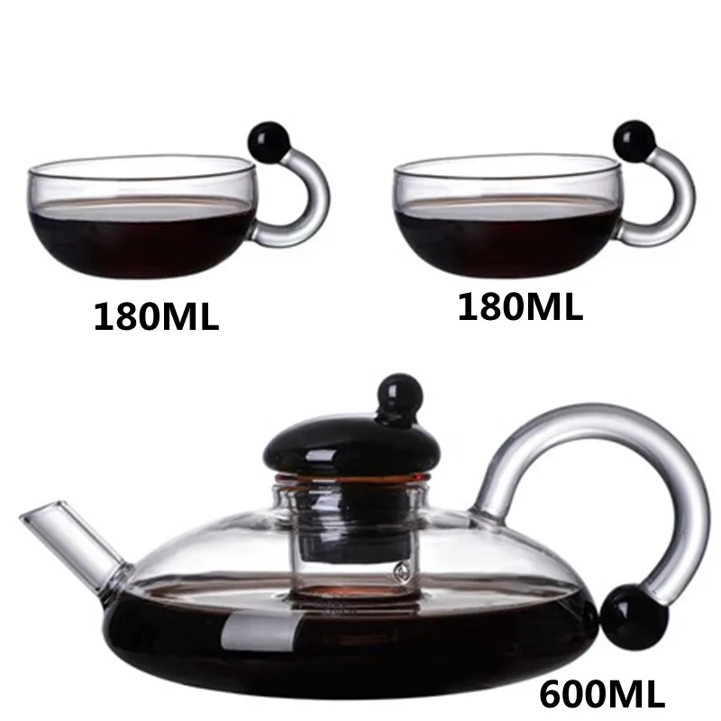 Термостойкий стеклянный чайник мышь 600 мл с заварником для чая 2 180 чайные чашки в