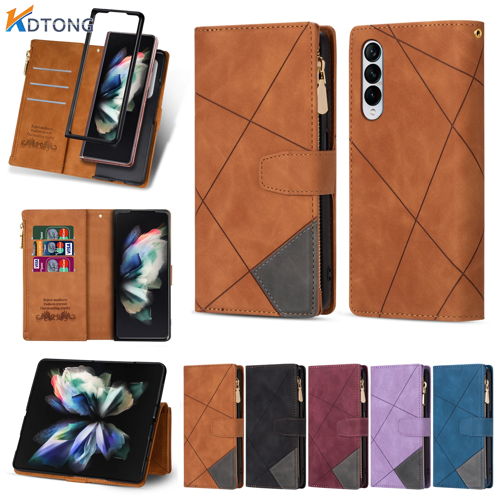 

Magntic Leather Flip Case for Samsung Galaxy Z Fold 4 3 5G Stand Phone Cover Coque for Galaxy Z Fold 3 Zipper Wallet Bags Shell