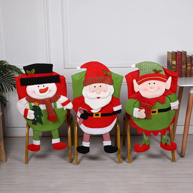 

Christmas Chair Plaid Chair Covers Decor Santa Claus Red Hat Chair Xmas Kitchen Dining Chair Slipcovers
