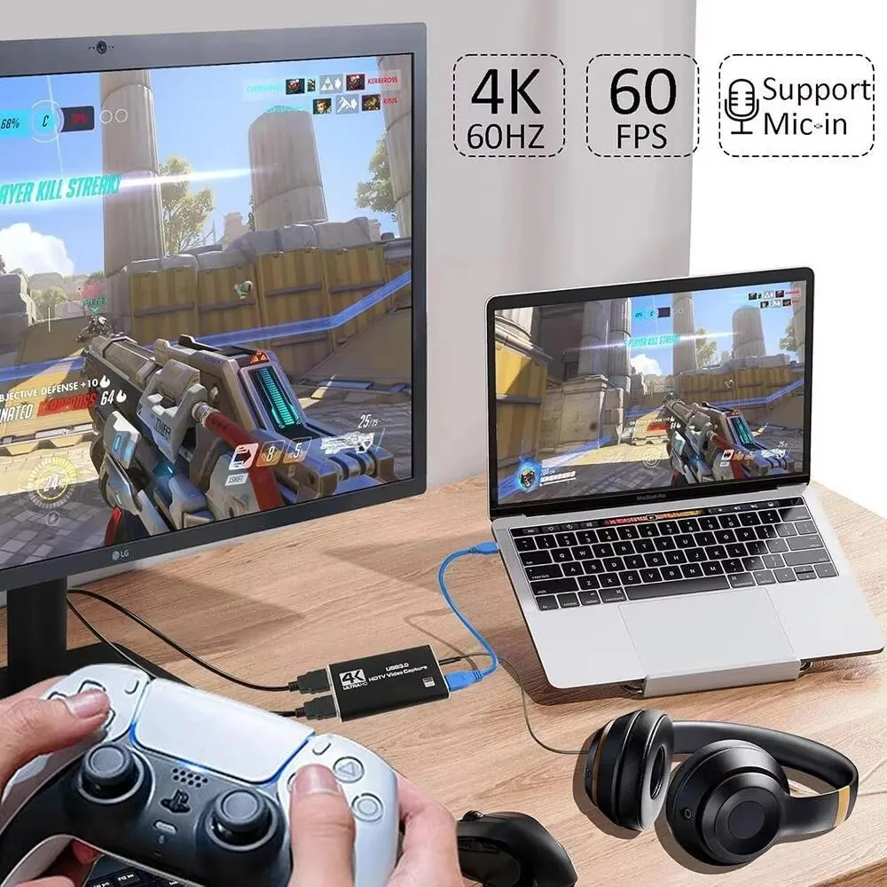Карта видеозахвата 4K HDMI-совместимая с USB 3.0 1080P 60Гц с выходом Loop-Out для PS5, ПК, прямых трансляций игр, камеры, вещания, OBS (art.: 3920daa07d148) - 3920daa07d148