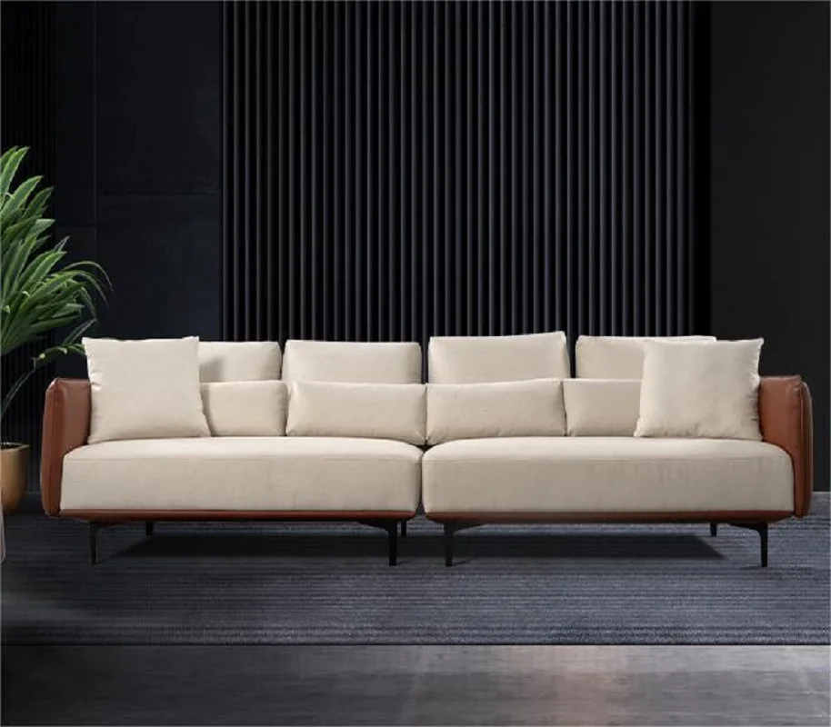 

Modern Italian minimalist three person simple living room straight row leather armchair living room