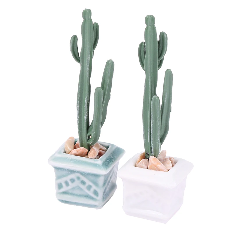 

1:12 DollHouse Miniature Cactus Potted Ceramic Flowerpot Simulation Model DIY Dollhouse Garden Balcony Scene Potted Plants Decor