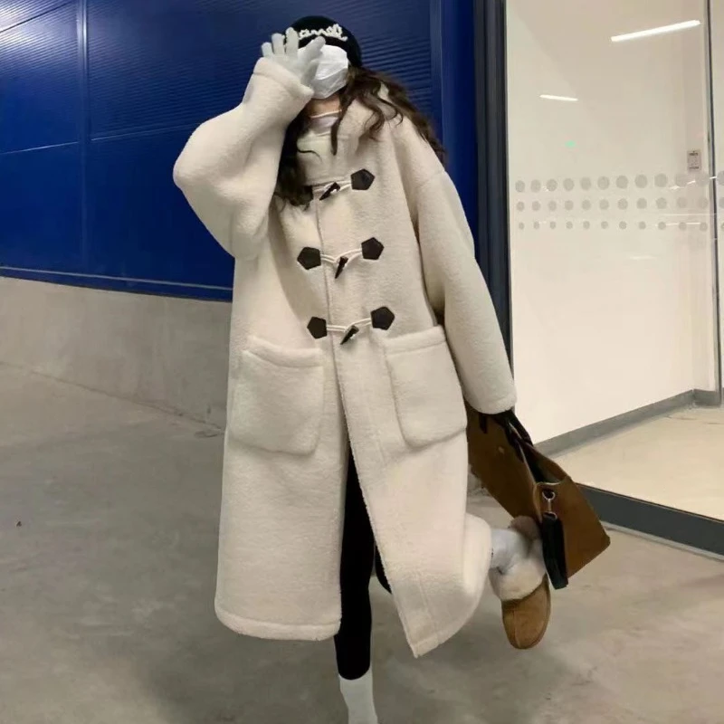 Пальто женское шерстяное средней длины двубортное однотонное офисное пальто с