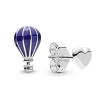 original air balloon and heart with blue enamel stud earring for women 925 sterling silver wedding gift pandora jewelry