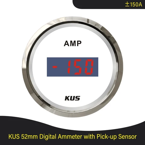 Новый Амперметр KUS 52 мм +/-50A 80A150A амперметр с датчиком тока подходит для автомобиля лодки с красной Желтой подсветкой 12 В 24 В