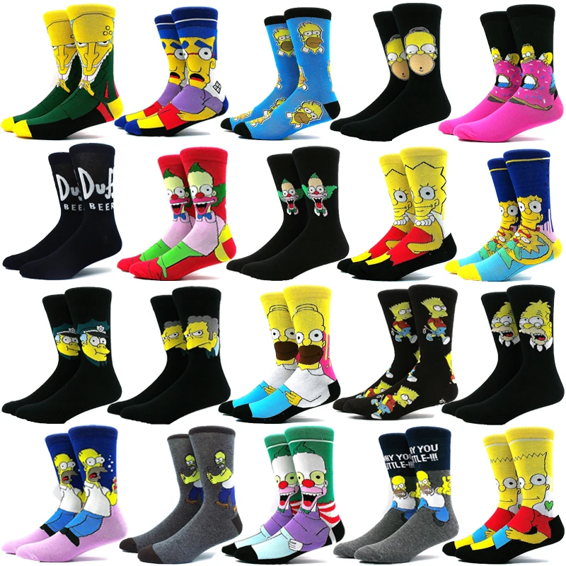 Simpsons мультфильм аниме смешные мужские носки хип-хоп Печать Новинка сумасшедшая
