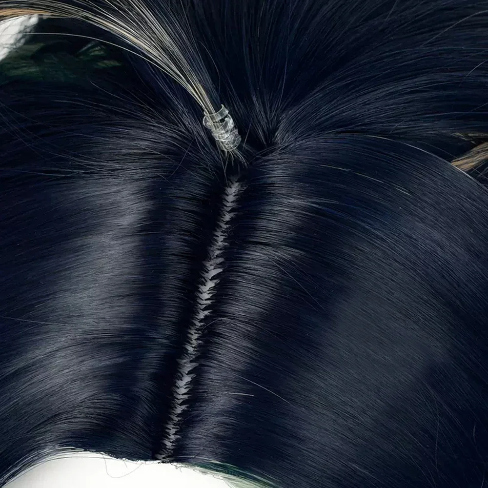 Genshin Impact Kinich Парик Синтетический Короткий Прямой Черный Синий Мелирование