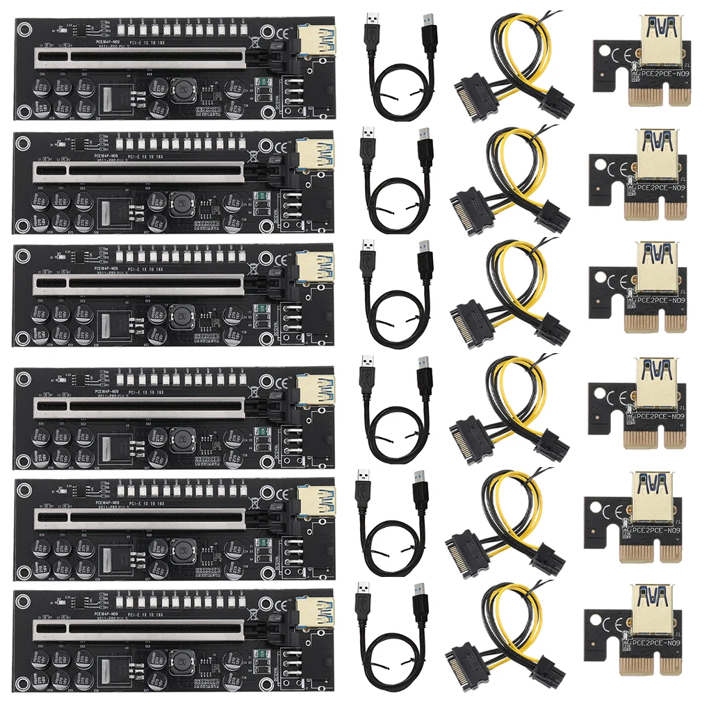 

6pcs PCI-E LED Video Card Expansion 6 Pin 4 Pin Multiple Shielded Wires Extender Safe Portable Computer Adapter Tool