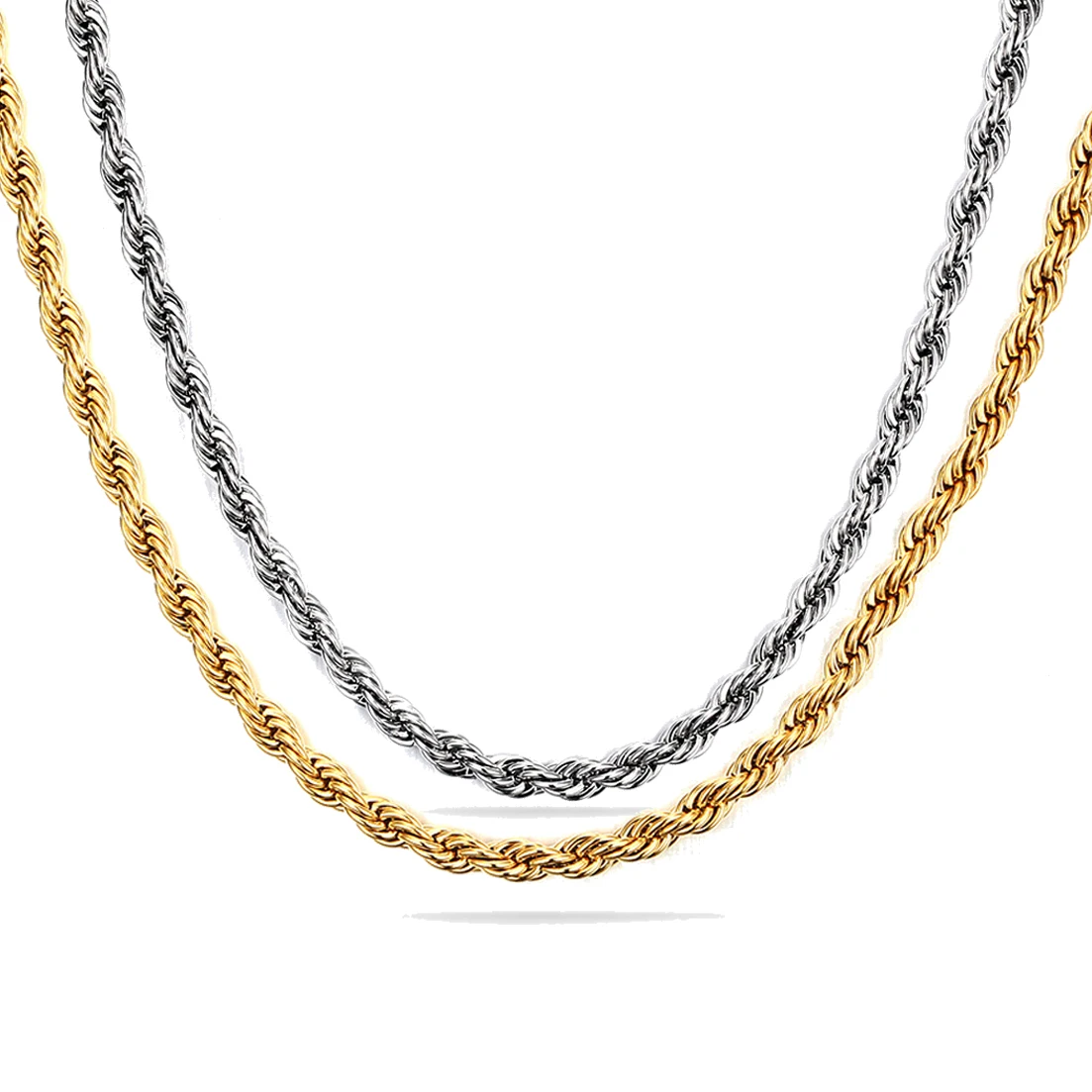 

Granny Chic 3mm 24inch Gold/Silver Color Rope Chain For Men Boys Women 316L Stainless Steel Necklace Fashion Jewelry Accessories