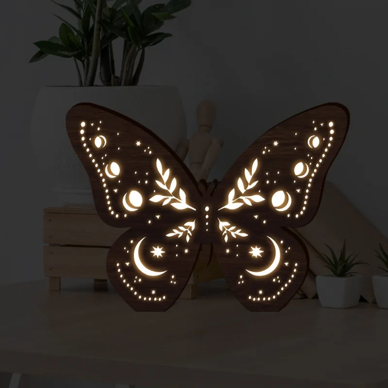 

Трехмерная деревянная лампа-бабочка Mz224 в богемном стиле, настольное украшение, праздничное украшение для дома, светодиодные светящиеся ночники