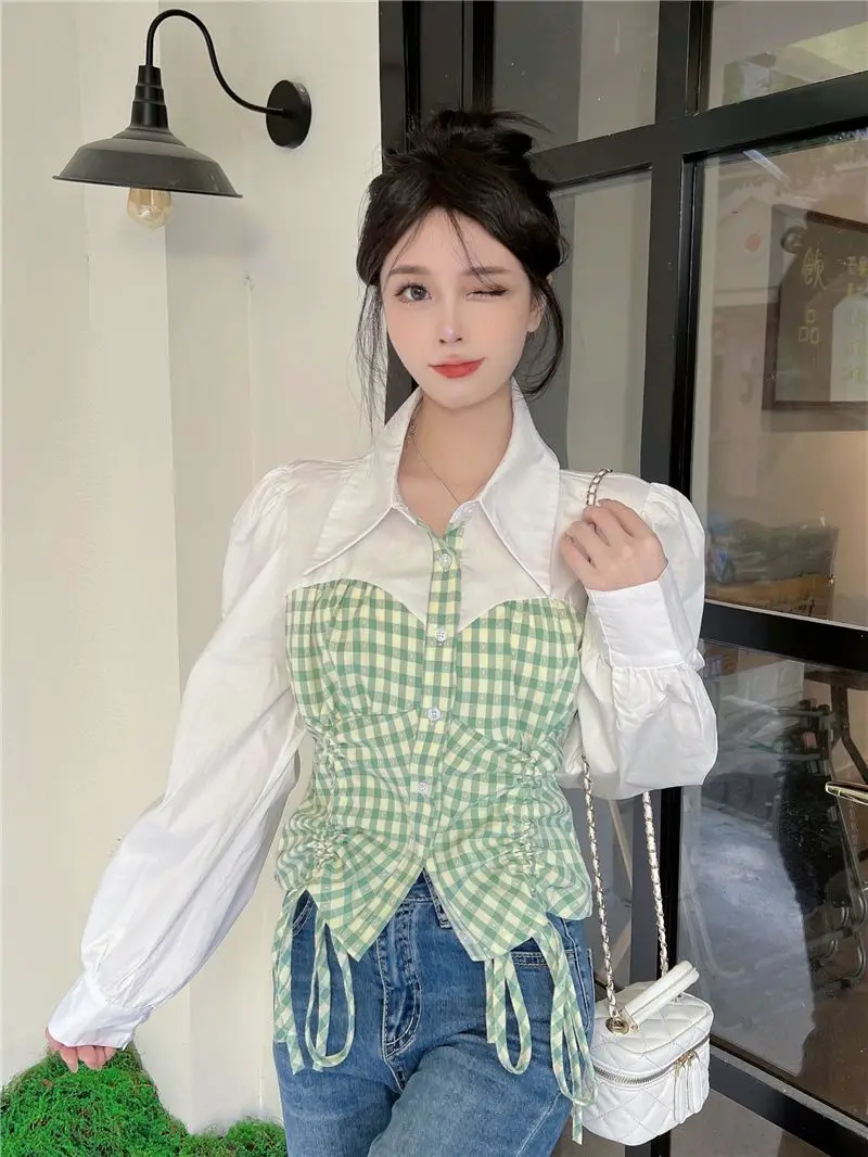 Женская рубашка большого размера новинка топ с длинными рукавами и завязками в