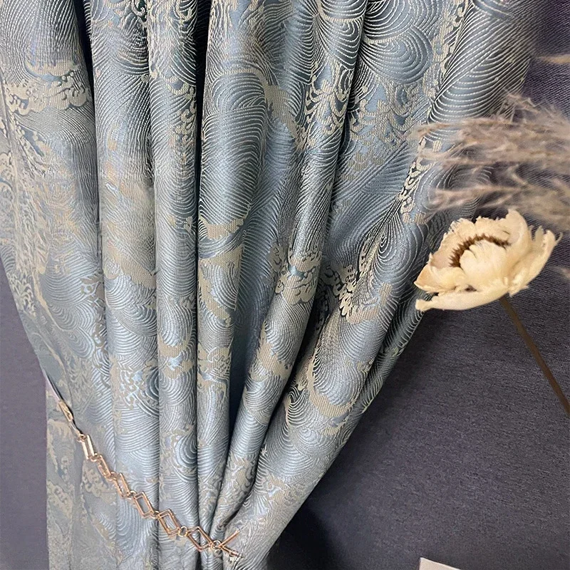 Классические новые китайские жаккардовые высокоточные шторы с морским узором