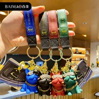 trend cool france bulldog keychain cute creative pet keyrings resin dog key chain mens and womens bag pendant car accessories