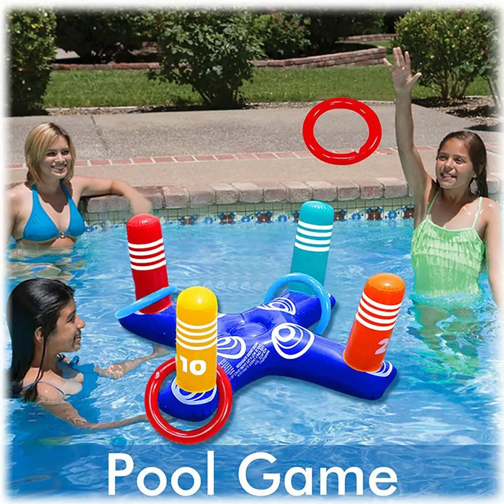 

Inflatable Pool Ring Toss Games Kit With Rings Multiplayer Pool Throwing Game Kids Family Water Fun Beach Party Toys