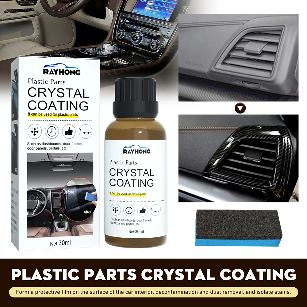 

Plastics Parts Crystal Coating 1 Set 30ml Car Trim Restorer Disperse Rain For Instrument Panels Sponge Car Refresher Agent