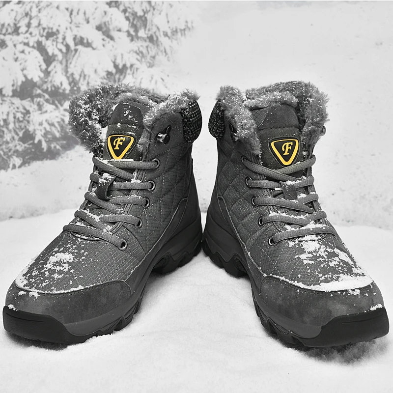 HIKEUP Men Winter Boots Outdoor Hiking Shoes Padded Trekking Men Boots High Top Mountain Climbing Sneakers Tactical Snow Boots