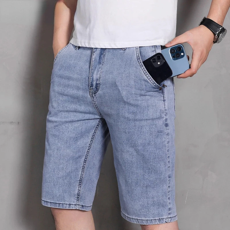 

NEW IN Summer New Classic Style Men's Slim Light Short Jeans Fashion Stretch Cotton Anti-theft Zipper Denim Shorts Male Bran