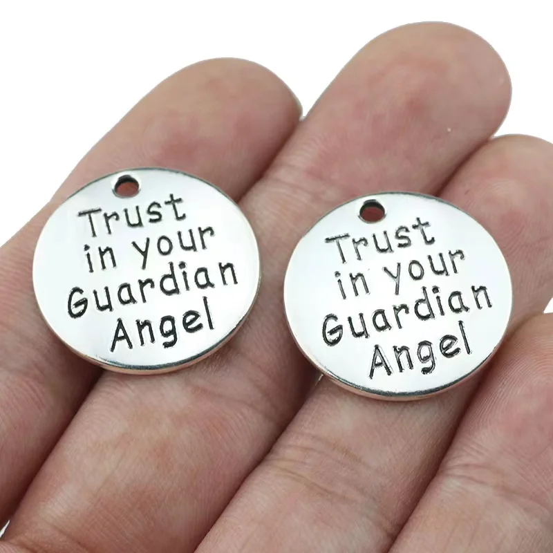 

10 Pieces/Lot diameter 25mm Antique Silver Plated Round Disc Charm May your angel always be by your side charm