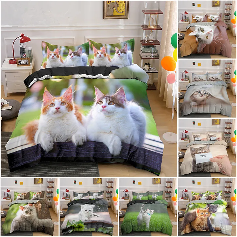 

Pet Animal Bedding Set Cute Cat Bedding For Kids Quilt Cover Pillowcase Comfortable Bed Linen Good For Sleeping Bedroom Decor