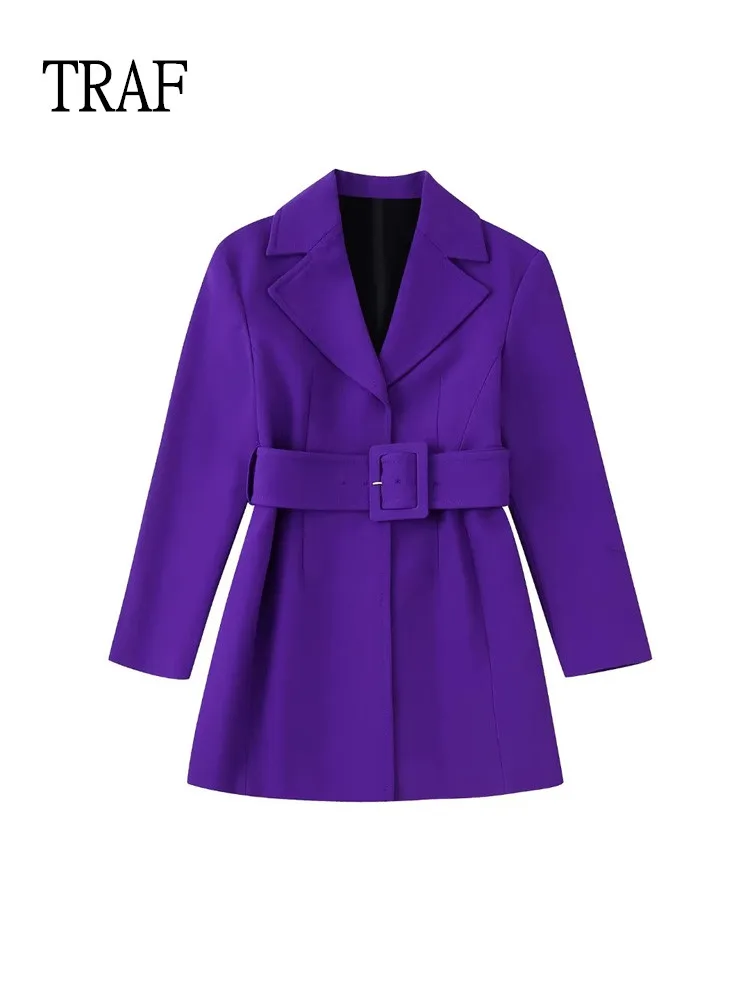 

Платье-Блейзер женское короткое с поясом и длинным рукавом