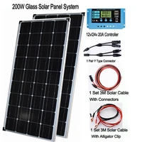 100W 200W Glass Rigid Solar Panel Complete Kit ,36PCS Solar Cell 125mm*125mm 12V 24V battery Charge.
