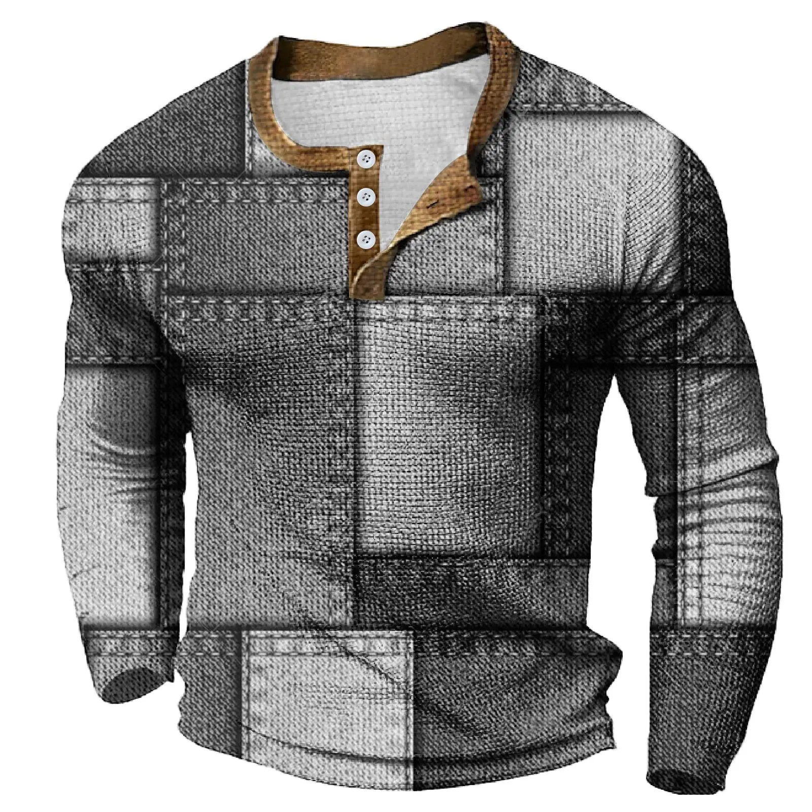 Мужская Облегающая джинсовая футболка с длинным рукавом и круглым вырезом