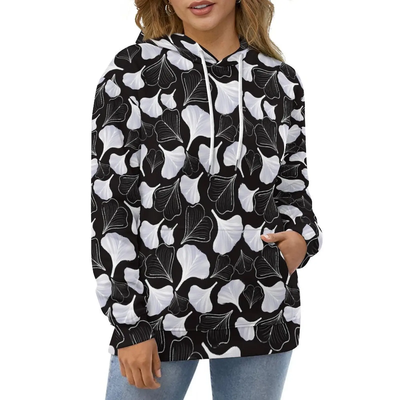 Толстовки с принтом Ginko Biloba черно-белая уличная одежда пуловер оверсайз