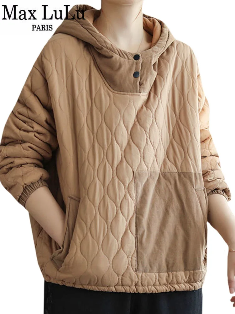

Женская Стеганая куртка с капюшоном Max LuLu, свободная винтажная теплая куртка в Корейском стиле на зиму, 2022