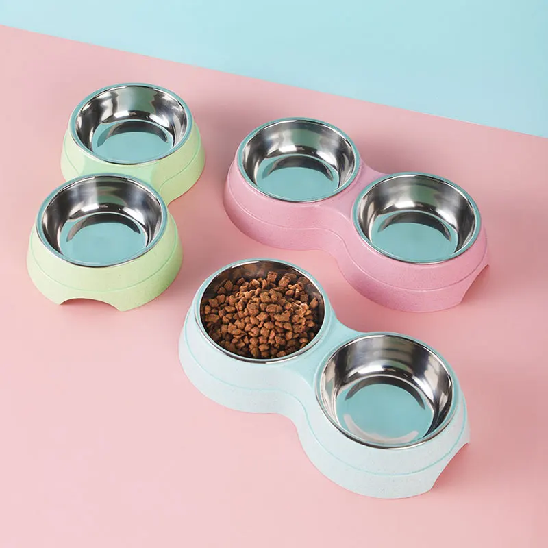 

Pet Dog Duble Bowl Food Water Bowl for Dogs Stainless Steel Dog Bowl Cats Drinking Dish Dog Feeder Pet Supplies Dog Accessories