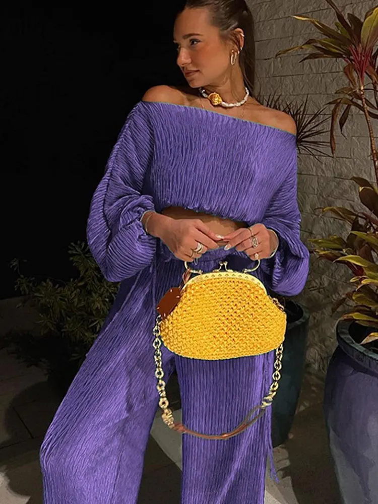 

Women Off Shoulder Folds Crop Top Casual Shirt Puff Sleeve Lace Up Fashion Woman Blouses 2022 One Piece Summer Female Clothing