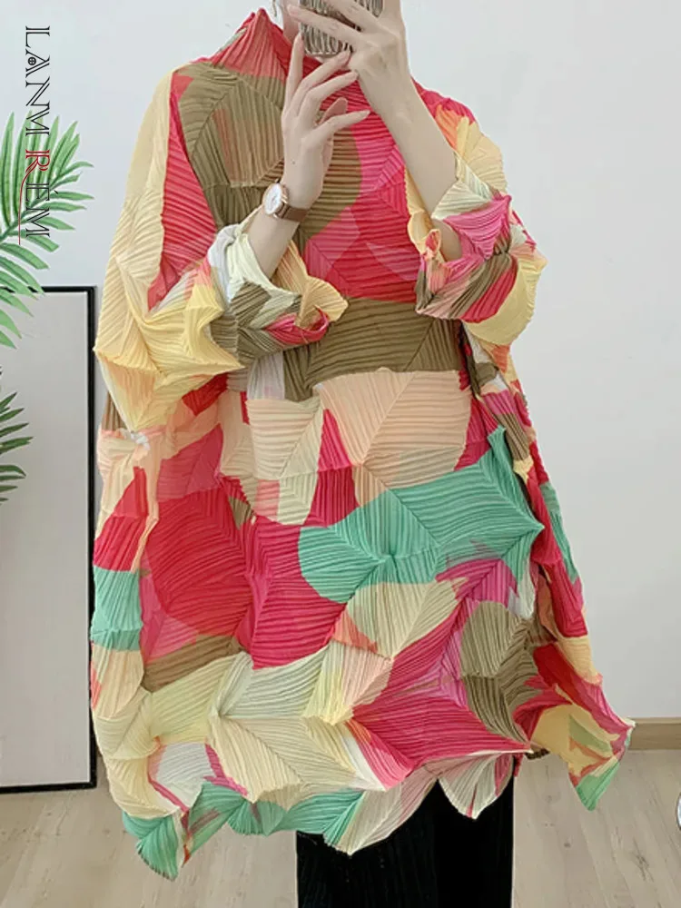 Женская плиссированная футболка LANMREM Свободный Повседневный Топ с высоким