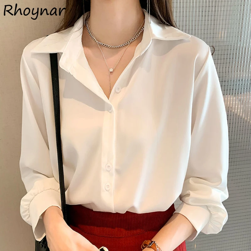 

Женские однотонные рубашки, яркие элегантные офисные дизайнерские Топы 5 цветов, стильные повседневные топы в эстетическом Корейском стиле...