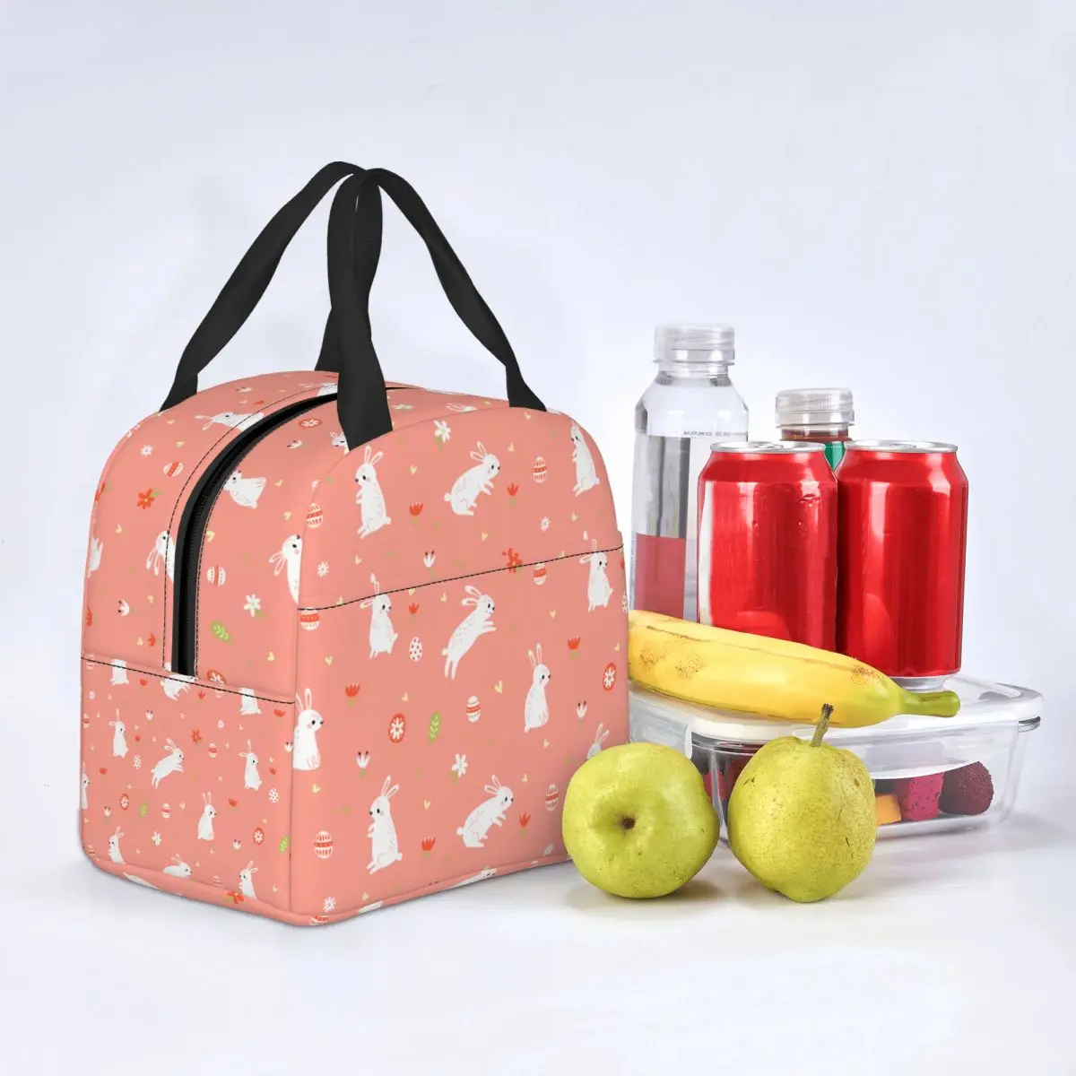 Easter Hares And Flowers Rabbit Lunch Bag Portable Insulated Cooler Bag Thermal Food Picnic Work Lunch Box for Women Children