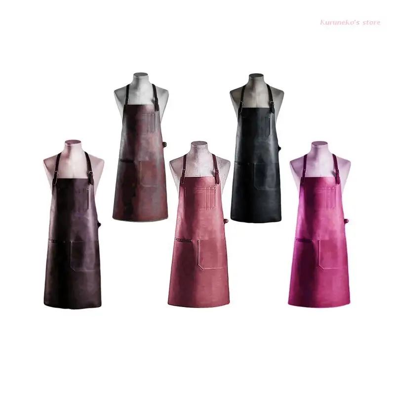

Кожаный Рабочий Фартук Neko с карманами для мужчин женщин мужчин регулируемые фартуки мясника шеф-повара барбекю